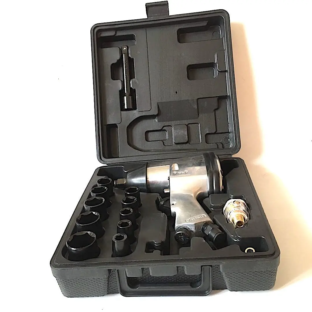 18 Piece Air Wrench Kit Pneumatic Impact With 12 13 14 15 17 19 22 24 Socket Extended Bar Blow Molded Carry Cast Tyre Repair