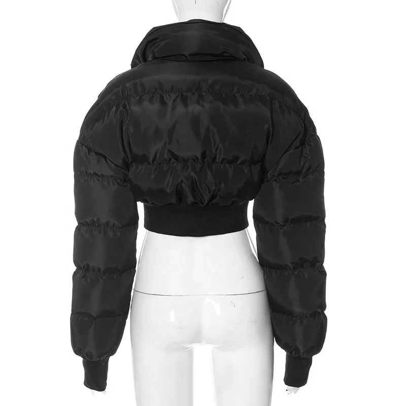 New Design Winter Wraparound Bubble Jacket Coat Women 2023 Long Sleeve Cotton Stand Collar Zipper Puffy Jackets With Corset