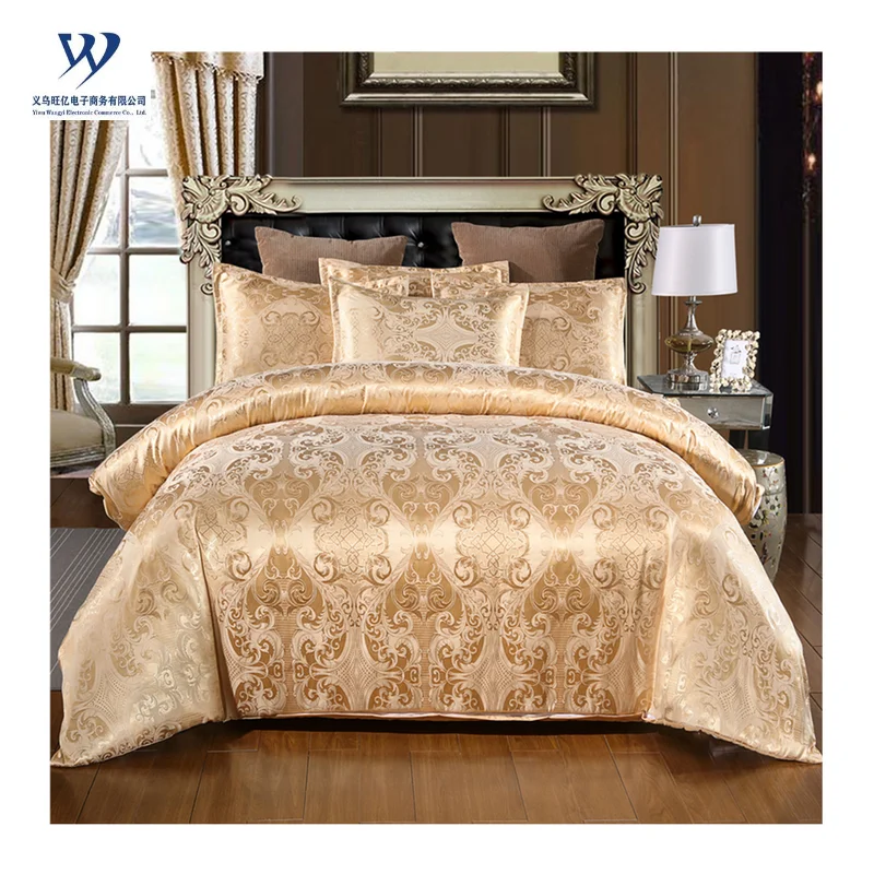 Classic European Style Silk Sheets Jacquard Gold Family Polyester Bedding Set
