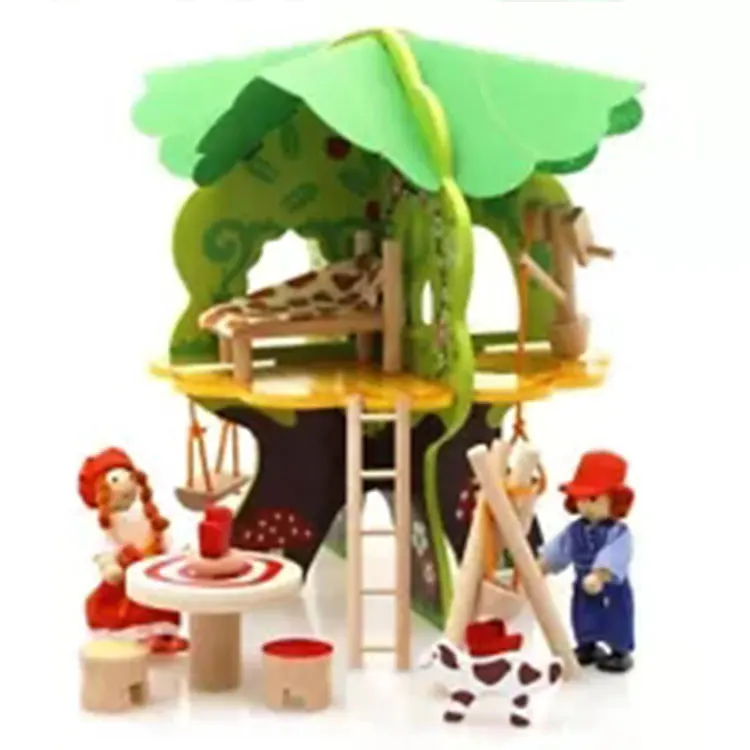 Handmade Assemble 3D Jigsaw Kids Pretending Game Wooden Tree House Toy Children Diy Wooden Tree Treehouse Toys