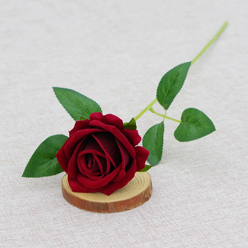 Home Decoration Simulation Flower Arrangement Single Velvet Rose Flower