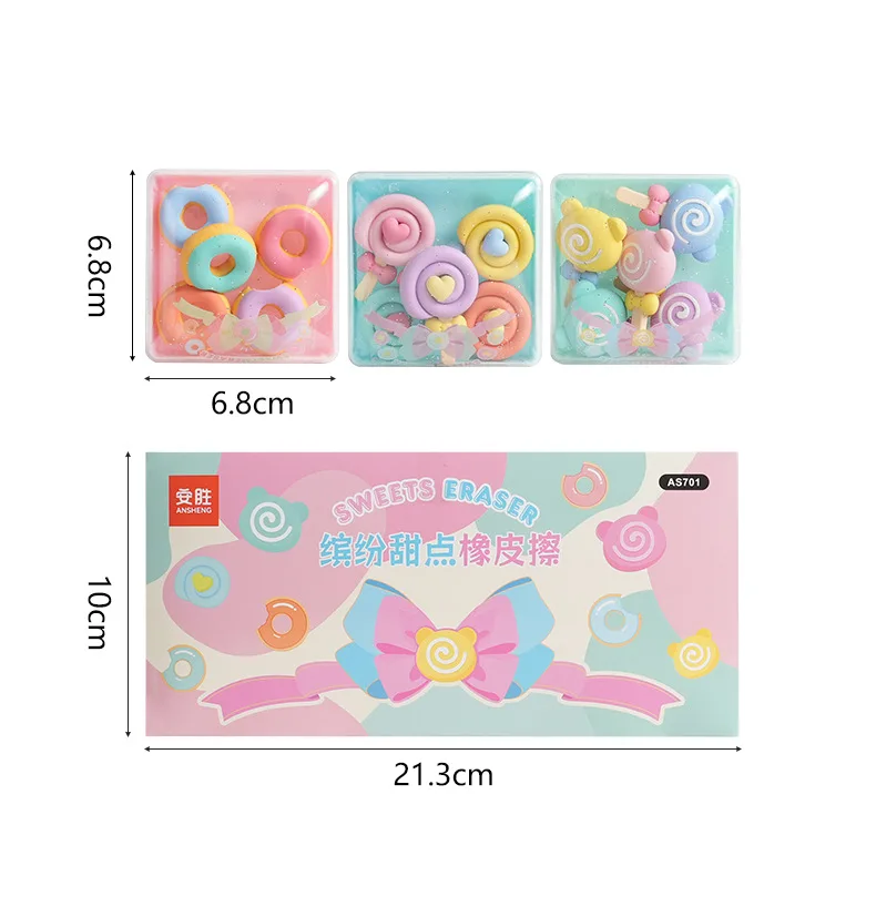 Cute Sweet Girls Donut Lollipop Shaped Eraser Rubber Pencil Eraser For Children Promotional Stationery Reward Erasers