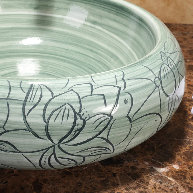Green Round Jingdezhen Bathroom ceramic sink wash basin Counter Top Wash Basin Bathroom Sinks hand painted ceramics bowls
