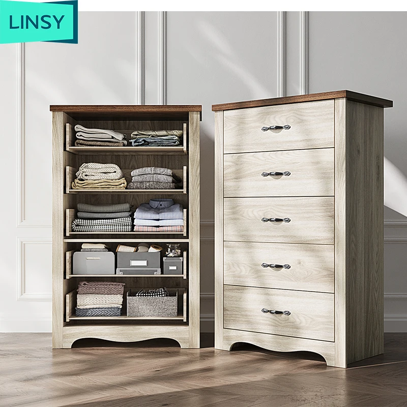 Linsy Factory Direct Price 5 Drawer Living Room Cabinet Wooden Drawer Storage Bucket Cabinet