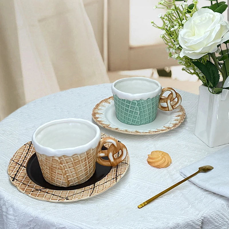 ZC INS High appearance gift mug and plate Niche hand-painted biscuit design office teacup Creative ceramic coffee cup saucer