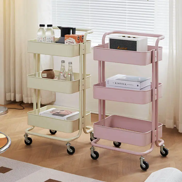 commercial 3-tier ultra durable slim wheels storage 3 layer rotating utility trolley islands mobile best kitchen island cart