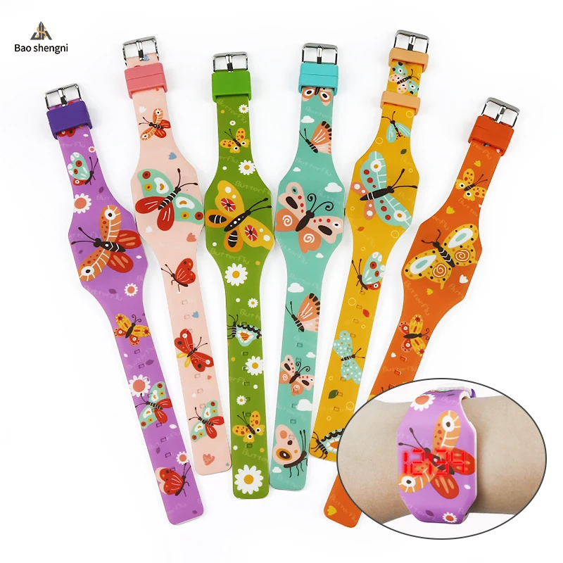 China Supplier Student Sport Buckle Cute Cartoon Design LED Electronic Wrist Digital Watch For Children