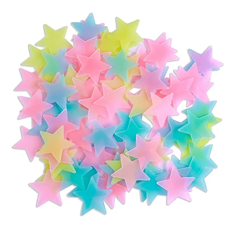 
100 Pcs Blue Glow in The Dark Luminous Stars Fluorescent Noctilucent Plastic Wall Stickers Murals Decals for Home Art Decor 