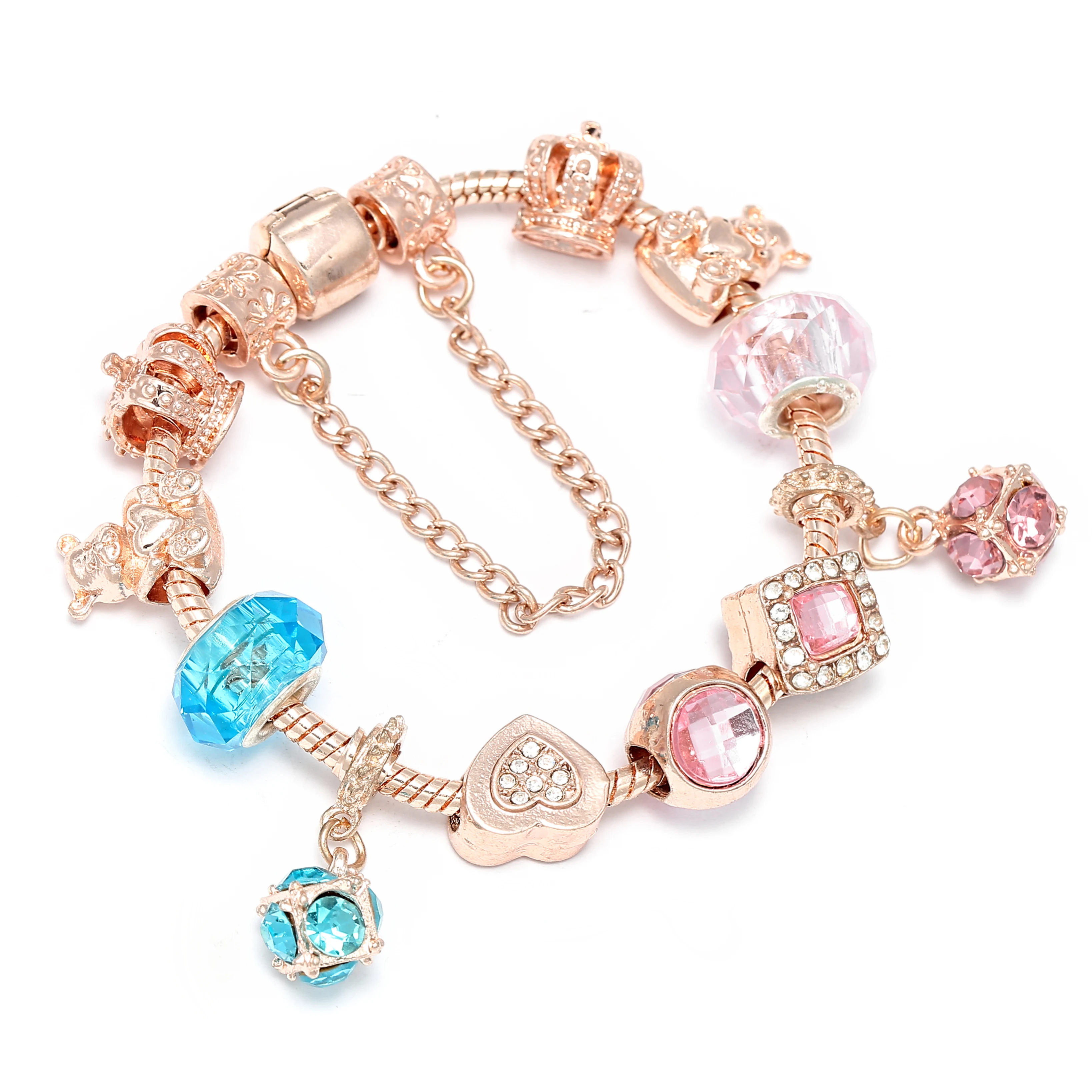 2021 New Arrival Crystal Rhinestone Large Hole Beads Flower Pendant Bracelet Clear Crystal Beads Heart Tower DIY Charm Bracelet