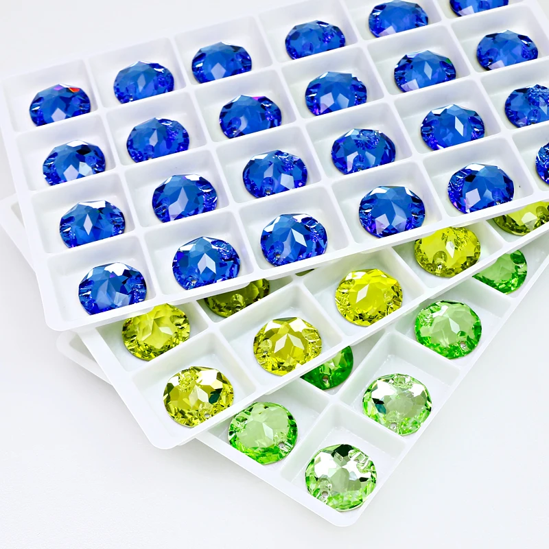 DZ-4661 Flower Round Sew On Rhinestones Glass Crystal With 2 Holes For Garment