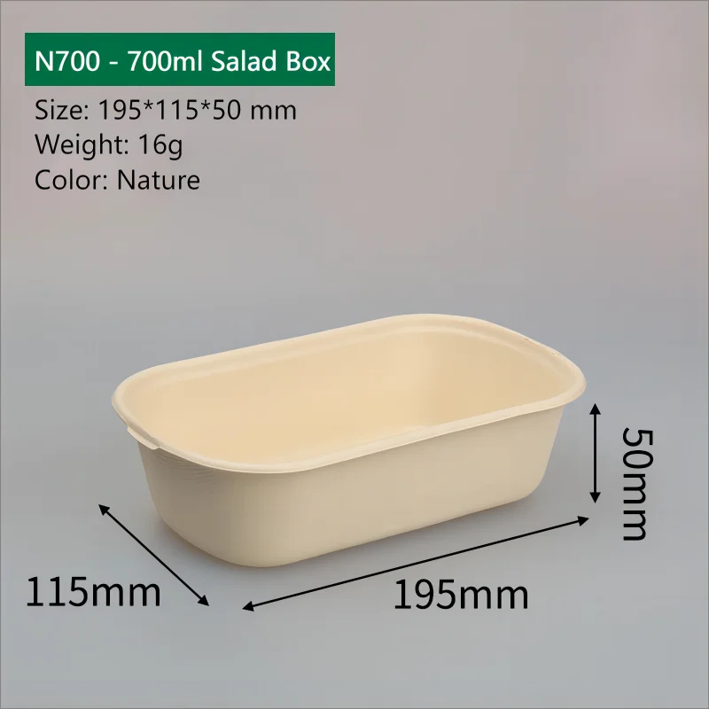 N700 Bagasse Fiber single paper bowl takeout boxes bamboo pulp 700ml Rectangular Paper Food bowl container