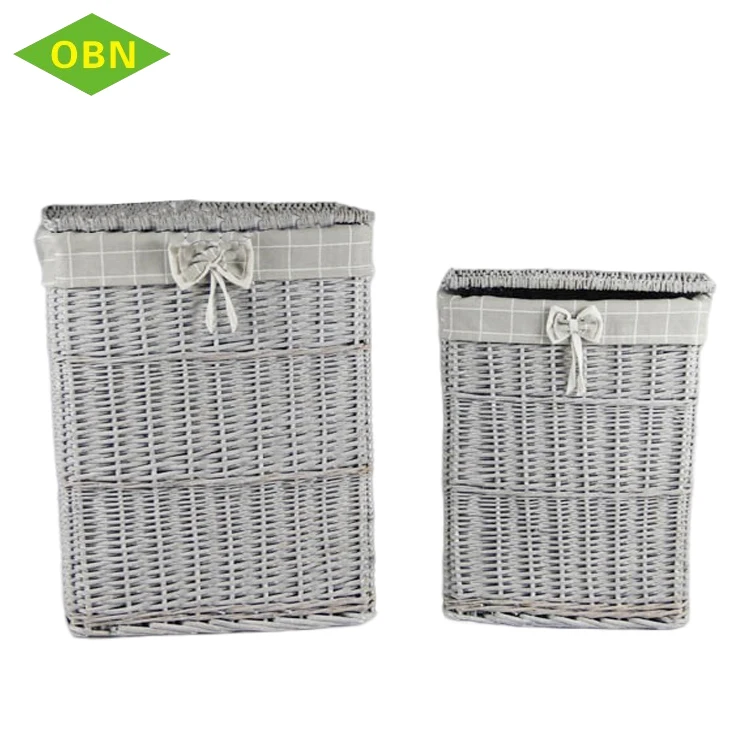 Home clothing toys organizer round woven grey rattan wicker laundry storage basket