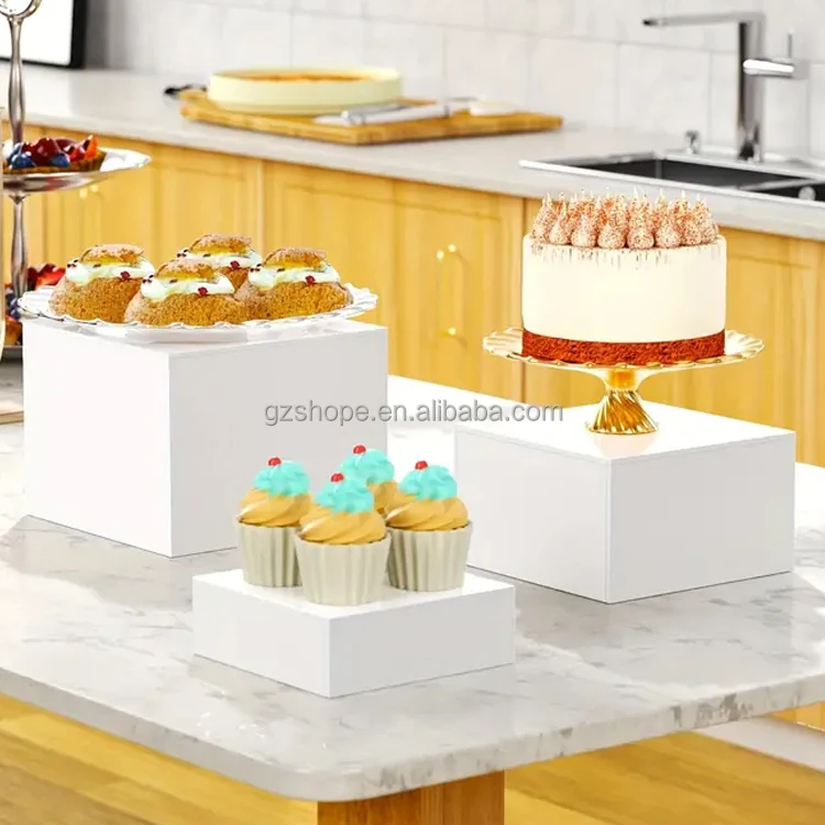 SHP Custom Luxury Acrylic White Catering Buffet Food Display Stand Risers Table Party Food Display Risers For Food Display Stand