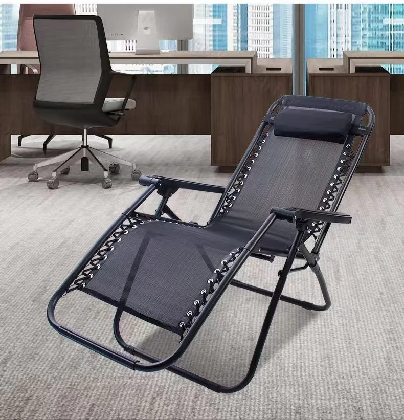 Zero Gravity Lounge Chairs Outdoor Camping Office Lunch Break Chair Adjustable Reclining Patio Chair Steel Mesh Folding Recliner