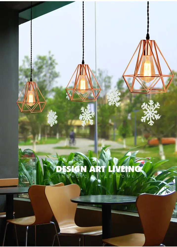 2021 Modern Metal Cage Pendant Lamp Vintage Plating Rose Gold Birdcage Creative Hanging Lamp For Restaurant Living Room