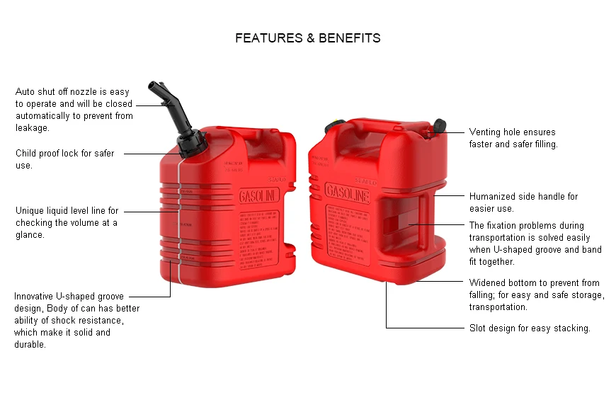 SEAFLO wholesale ATV auto shut off gasoline fuel cans 20 litre jerry can plastic fuel tank jerry can