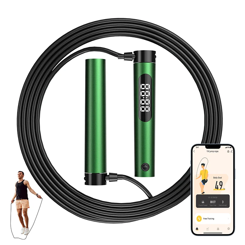 Hot sale custom smart electronic jump rope with free app adjustable pvc cable LED digital display skip rope