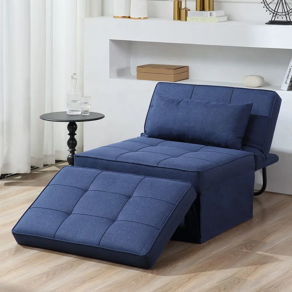 Multi Function Folding Ottoman Breathable Linen Couch Bed with Adjustable Backrest Modern Convertible Chair for Living Room