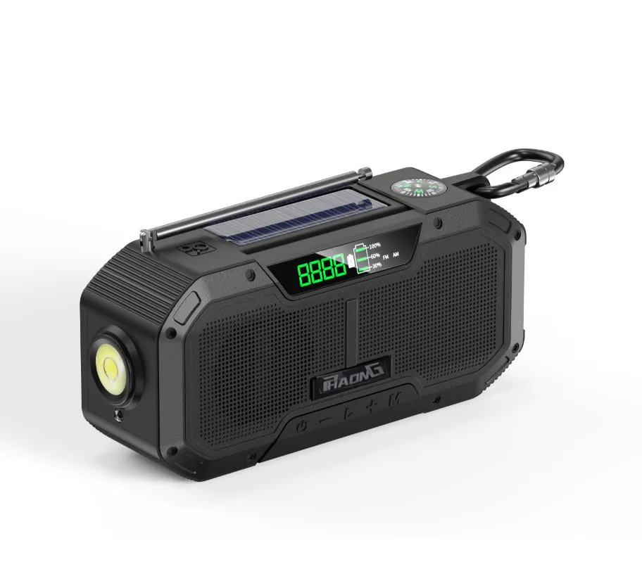 Solar Powered Am Fm Radio Emergency Hand-crank Radio With Bright Flashlight,Sos Alarm And 5000mah Power Bank