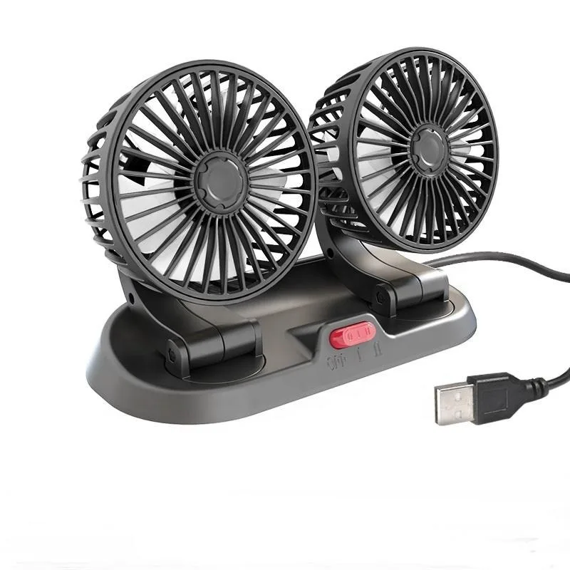 Dc Mini Small Rotatable Car Cooling Fan Universal Dual Head Rotatable Stand Car Fans 12V 24V Usb Free Spare Parts Double Fan 360