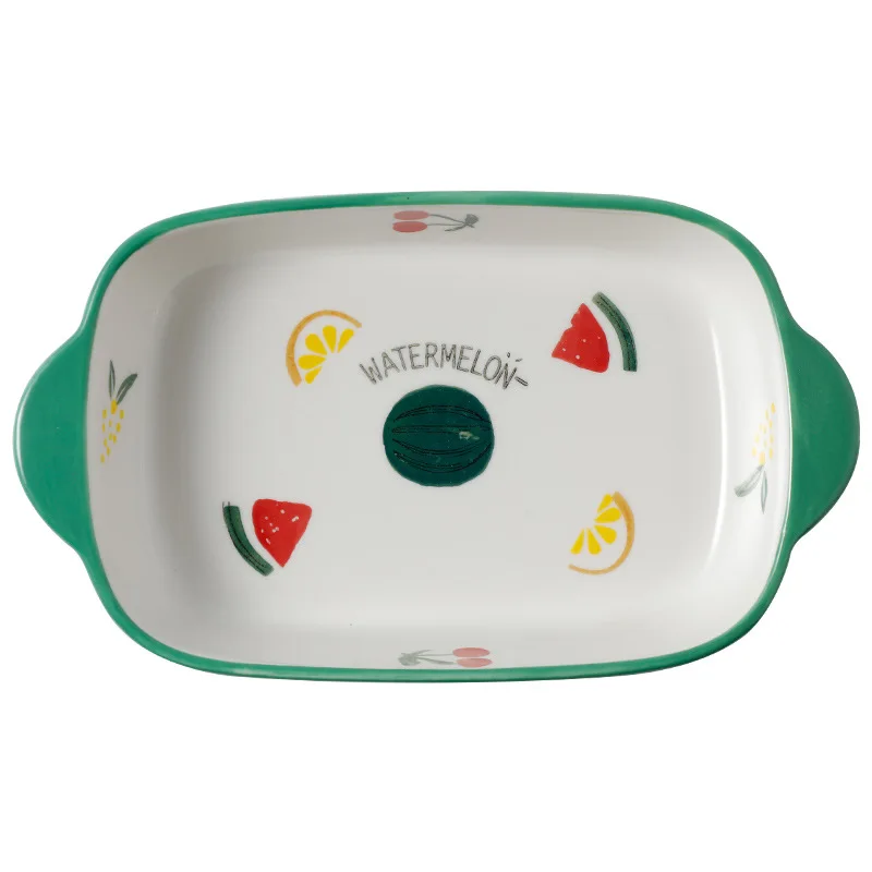 
Creative cartoon double ear baking tray cheese gratin microwave oven ceramic plate oven special net red baking bowl 