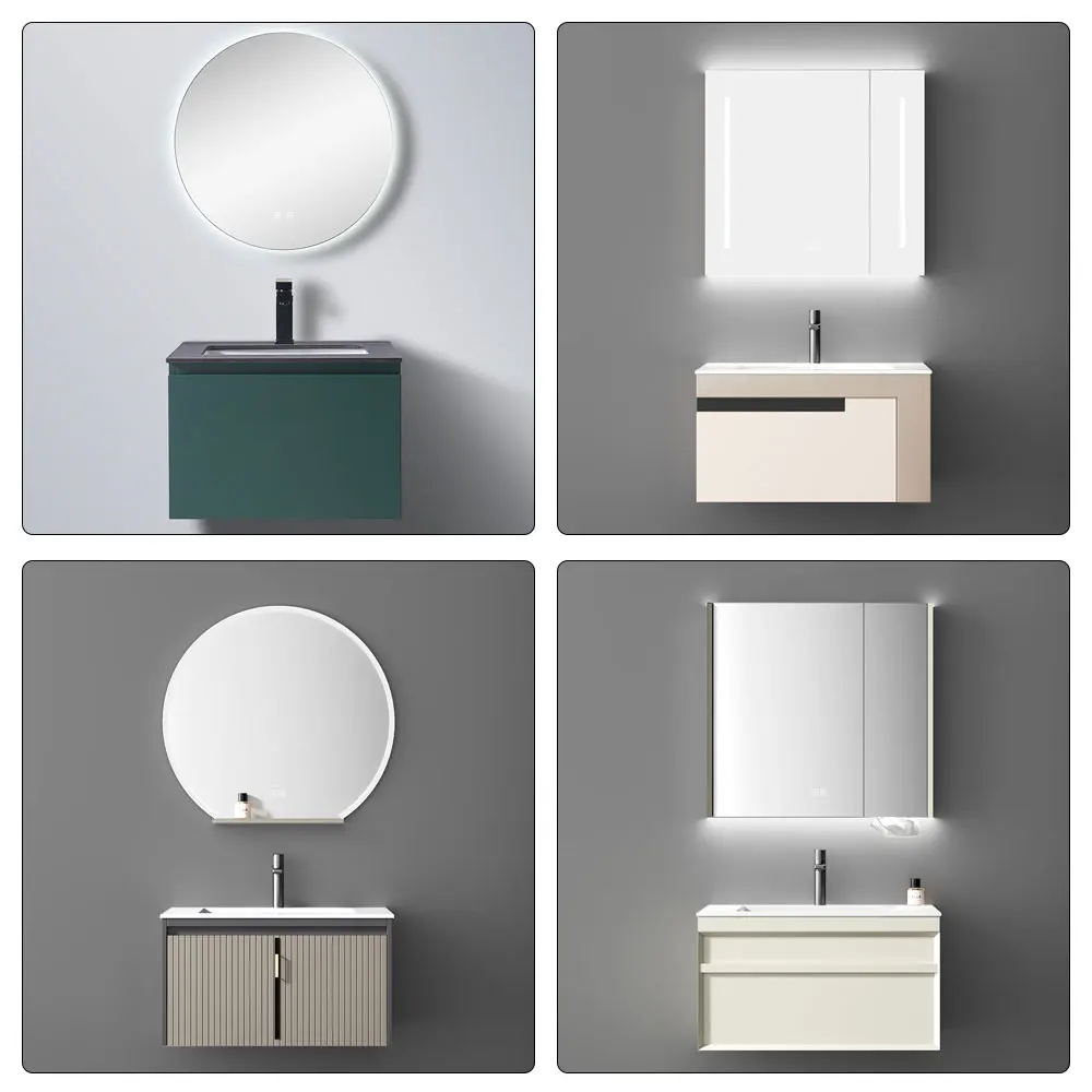 Modern Style Wall-Mounted Bathroom Cabinet with Mirror Made of Plywood Solid Wood Home Hotel Use Bathroom Vanities Furniture