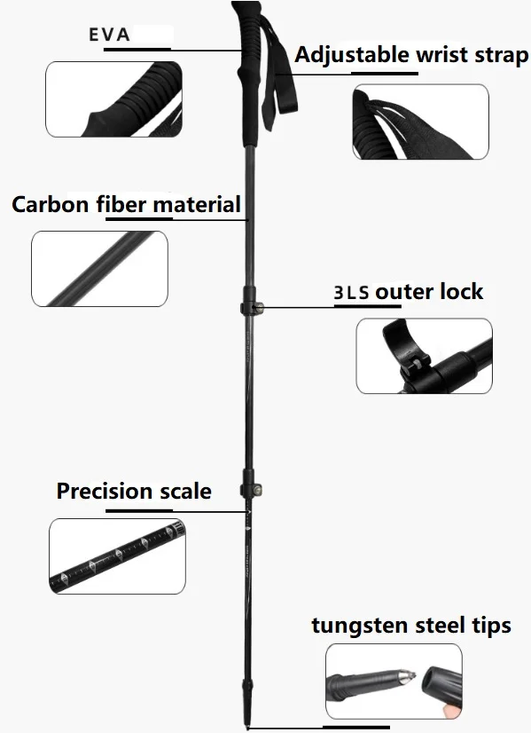 RTS Outdoor Custom Logo 3-section Telescopic Trekking Hiking Pole Manufacturers Aluminum 7075 Walking pole Trekking Pole
