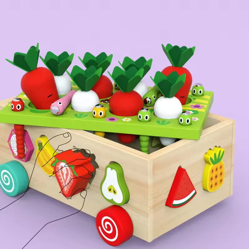 Best Selling Magnetic Fishing Wooden Radish Fruit Cart Toy Shape Matching Blocks Montessori Educational Toys For Children