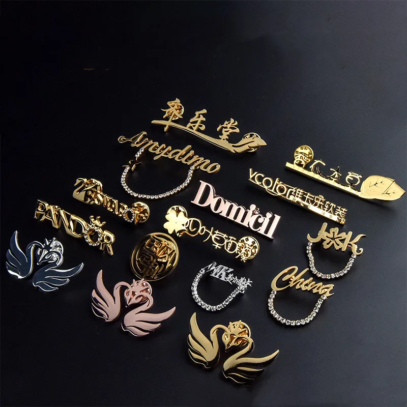 High quality custom name plate hollow metal badge tags lapel pin badges brooch designing enamel pin name