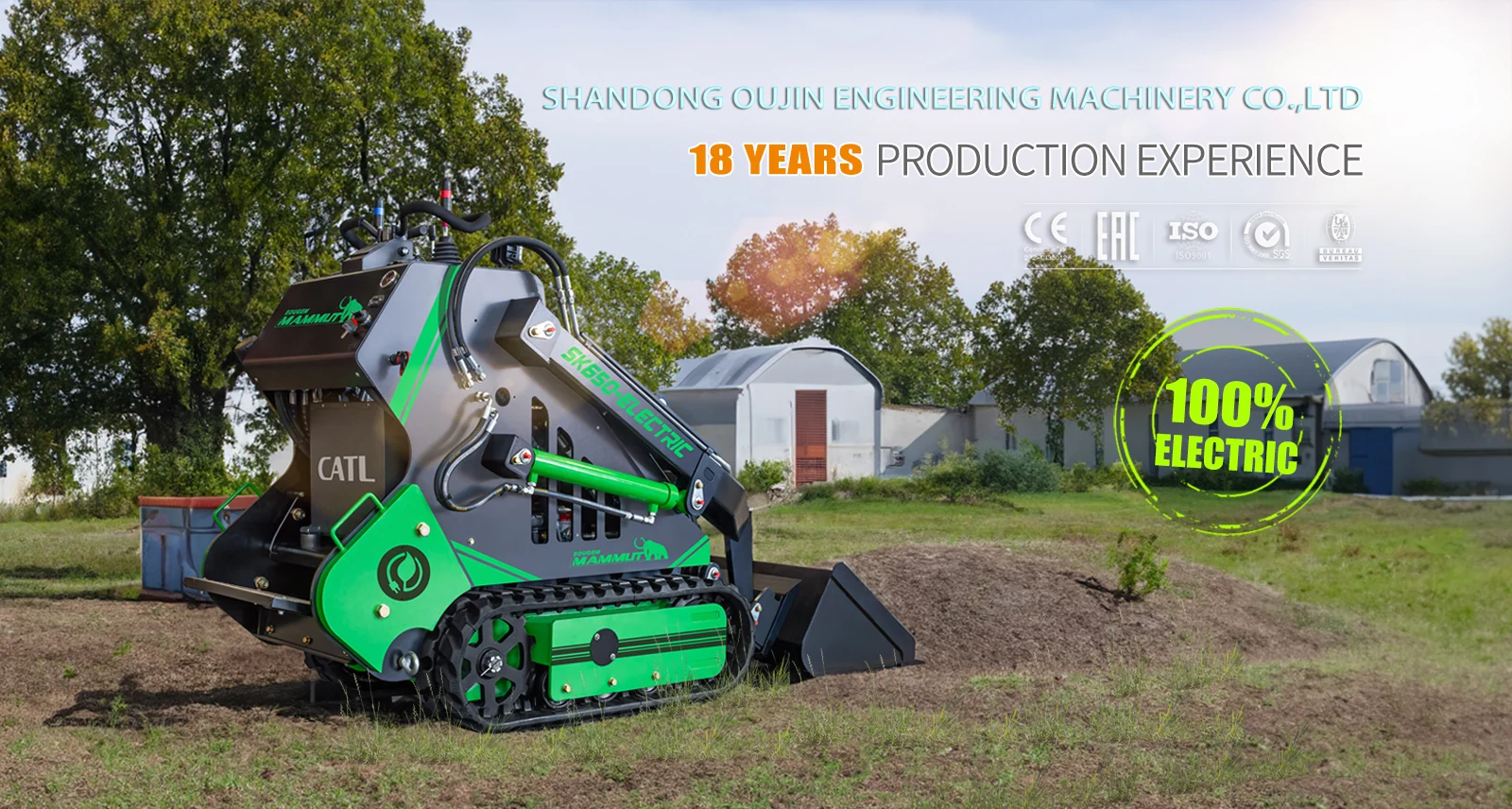 MAMMUT SK650E Green New Energy Battery-driven 280kg 350kg 770lb Household Garden Lawn Mowing Machine Mini Skid Steer Loader