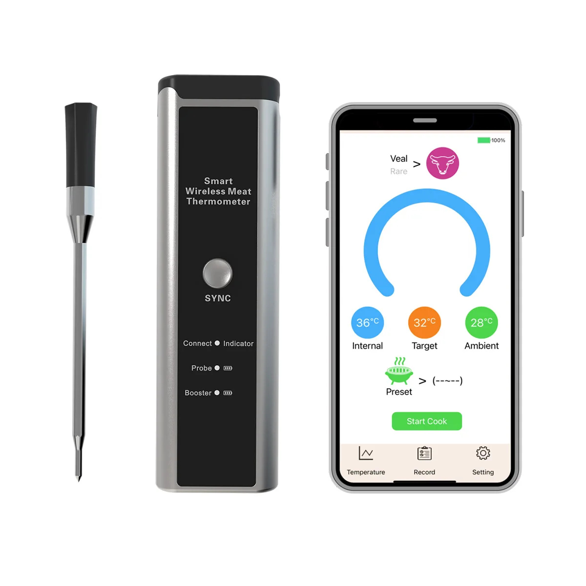 Stable Long Connection vleesthermometer bbq wireless meat thermometer with Blue tooth function