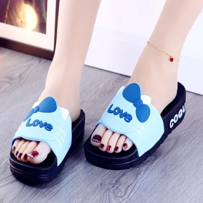 SL-079 New Style Lovely Cartoon Wholesale Slipper Thick High Heel Antislip PVC Slippers For Girl