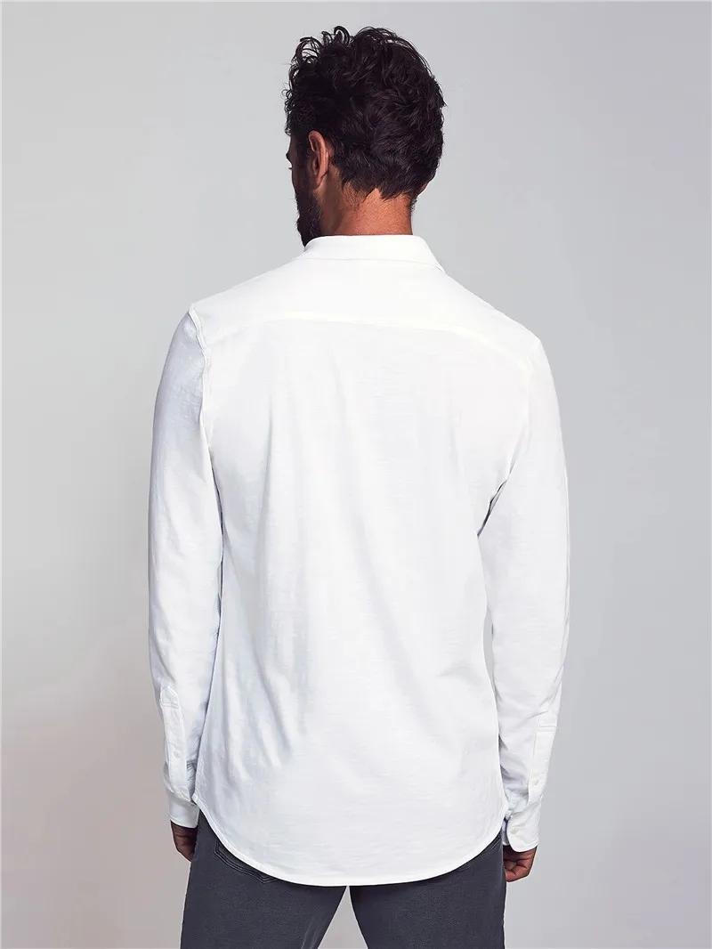 Wholesale Custom Men Long Sleeve Chest Pockets Button Front 100%Cotton Linen Beach Shirts in White