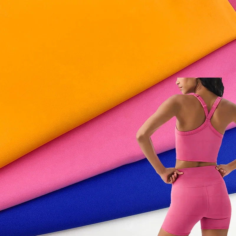 NO MOQ breathable elastane solid color 75% nylon 25% spandex 4 way stretch fabric for sportswear fitness lulu leggings