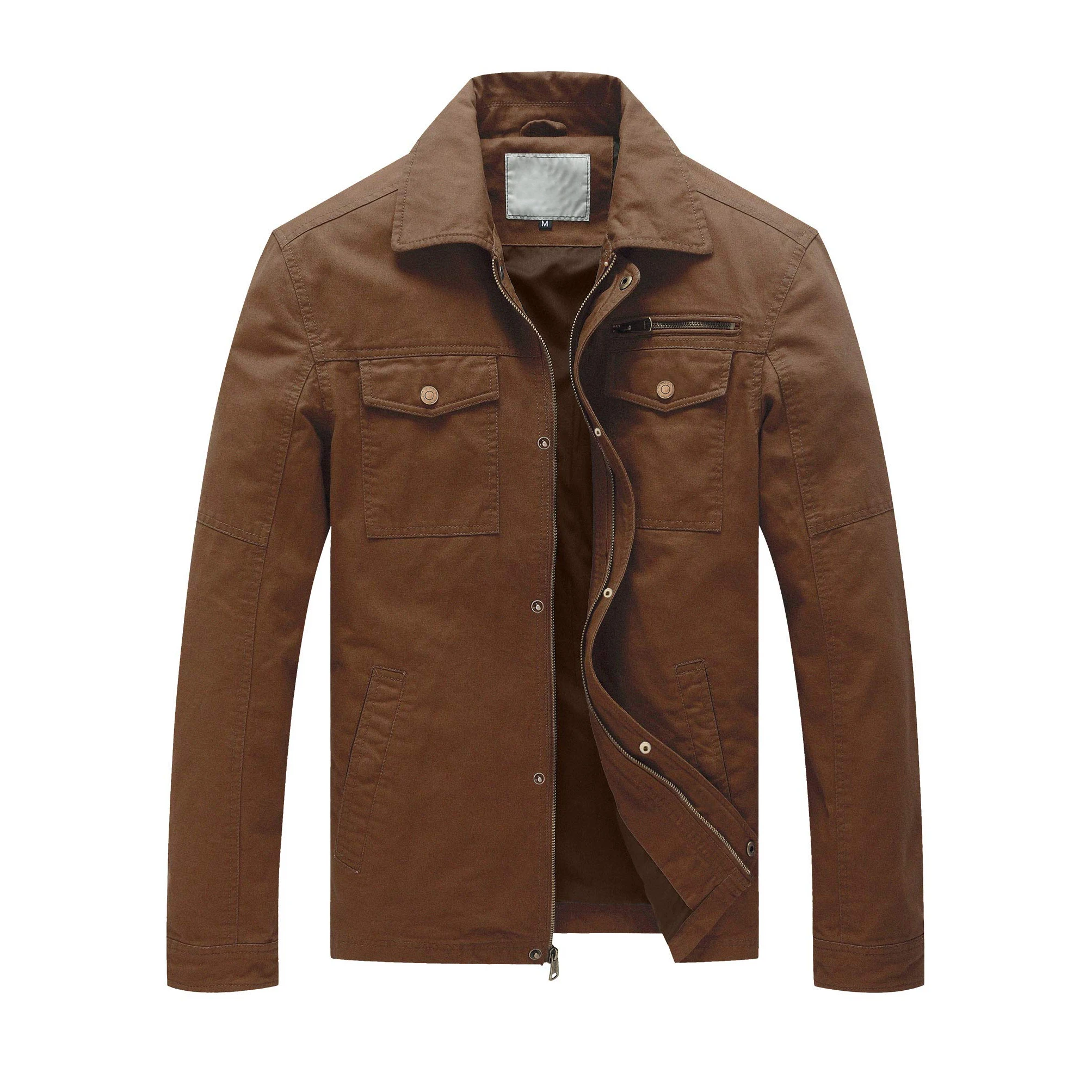 High Quality 2022 Autumn Custom Print Logo 100% Cotton Windbreaker Coat Bomber Jacket Cotton Lapel Zipper Coat Casual Men Jacket