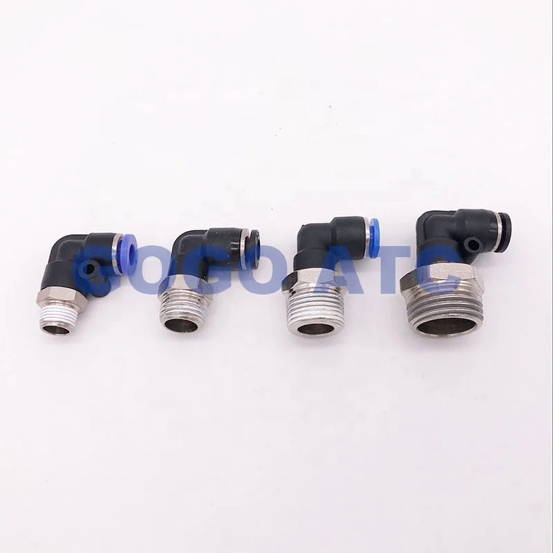 L type pneumatic push in fitting elbow M6 M5 1/8 1/4 3/8 1/2 BSP NPT pu tubing inch air hose connector 90 degree pipe joint