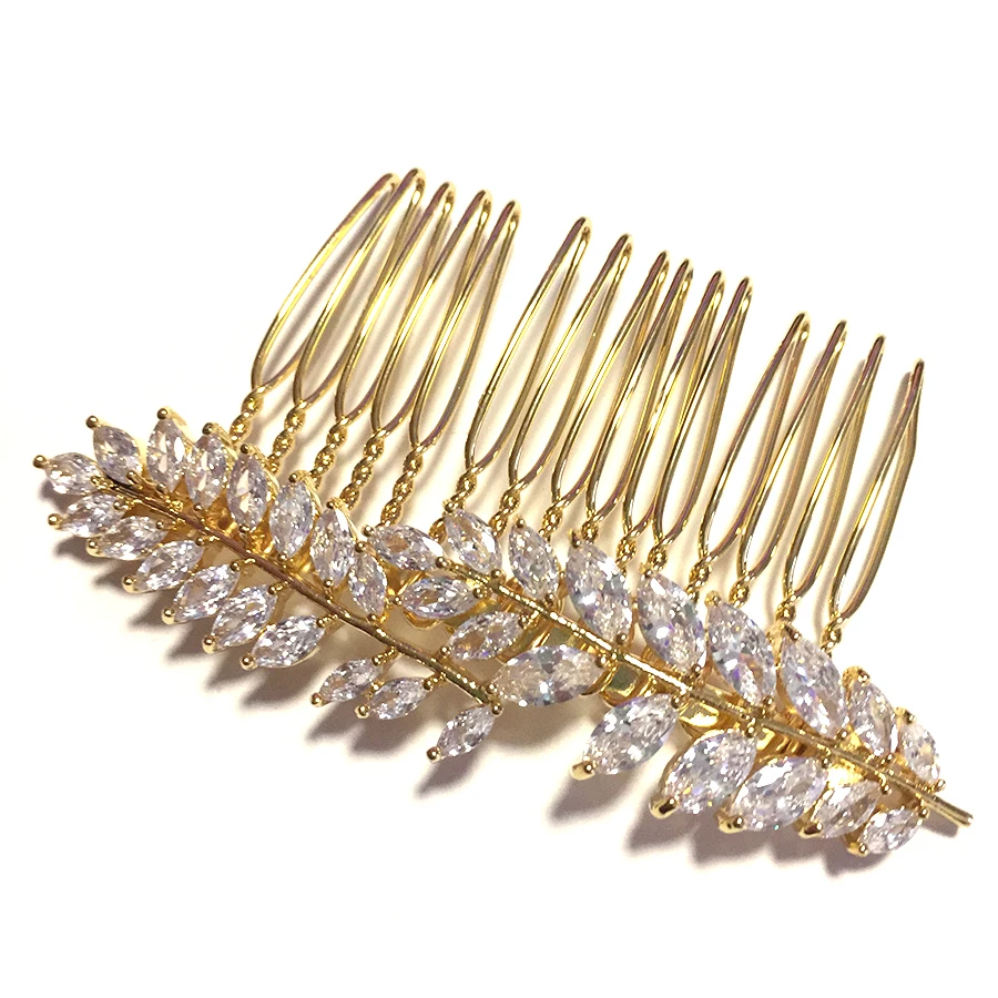 luxury zircon bridal hair accessories CZ stone wedding hair comb rose gold silver