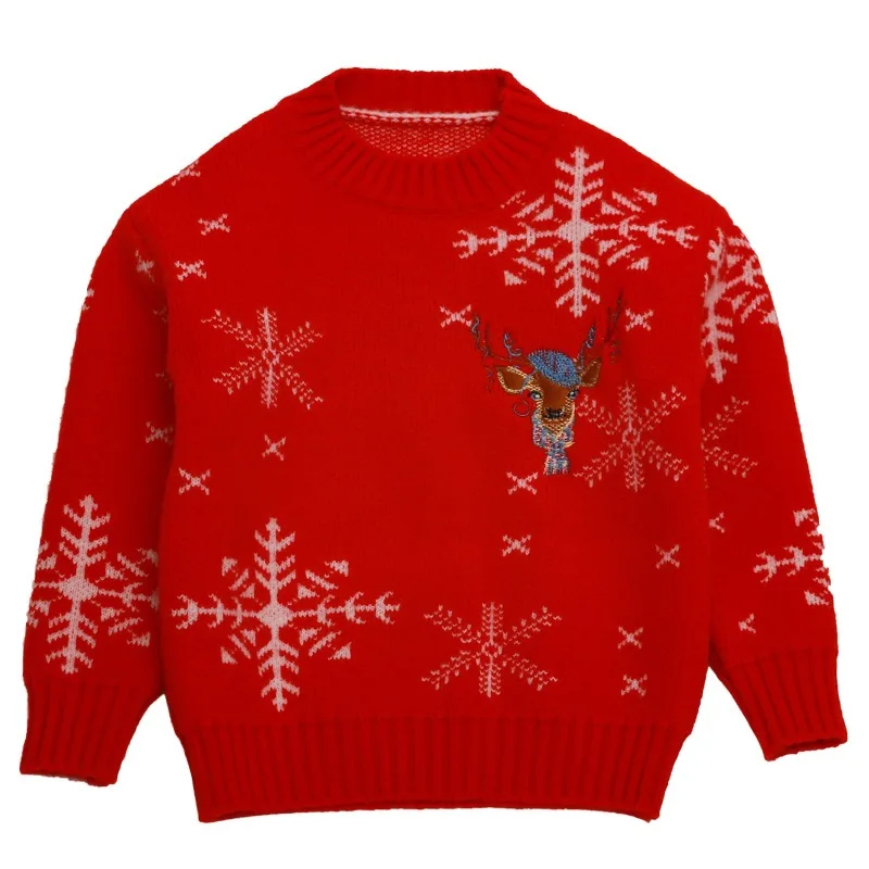 Cartoon Pattern New Fashion Family Matching Christmas Sweaters Mother and Kids Knitted Sweater For Winter
