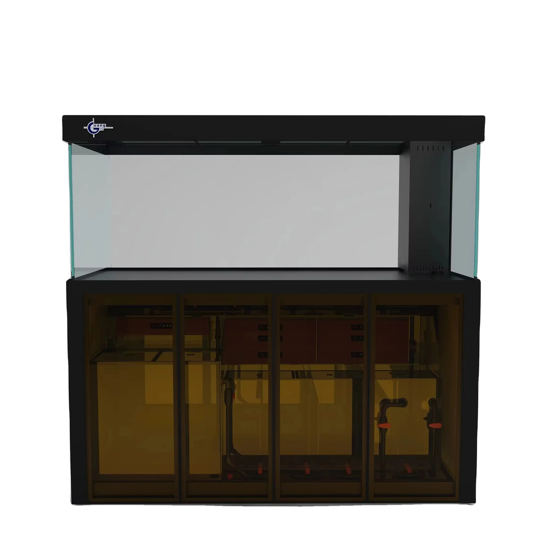 Large Bottom Filter Arowana Tank with Dry-Wet Separation & Right Overflow - Glass Aquarium for Living Room