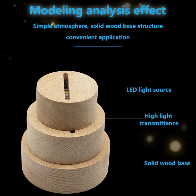  Usb-лампа с деревянным основанием светодиодный 3D ночник Круглый овальный теплый белый деревянный круглый светильник круглой формы для Le Usb Wooden Base Lamp Led Night Light Round Oval Warm White Shape For
