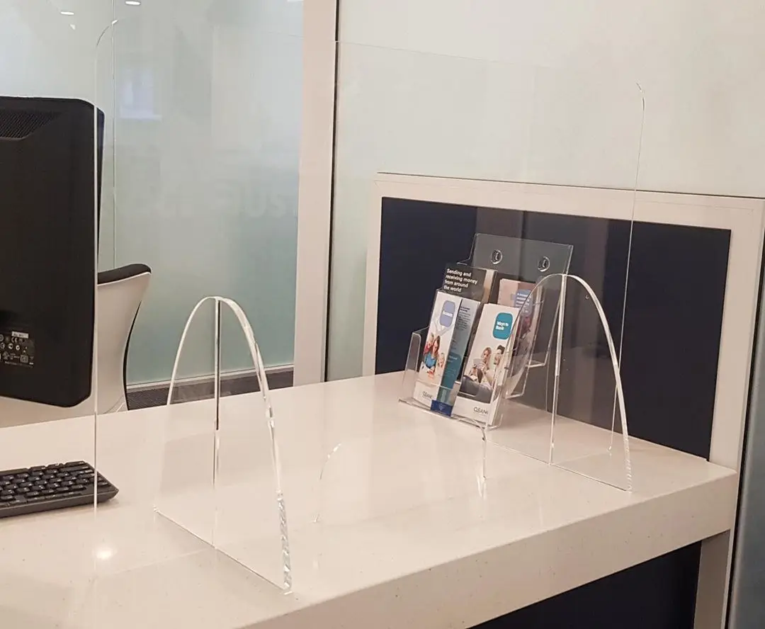 Custom transparent plexiglass acrylic reception desk sneeze guards clear protection screens for service counter