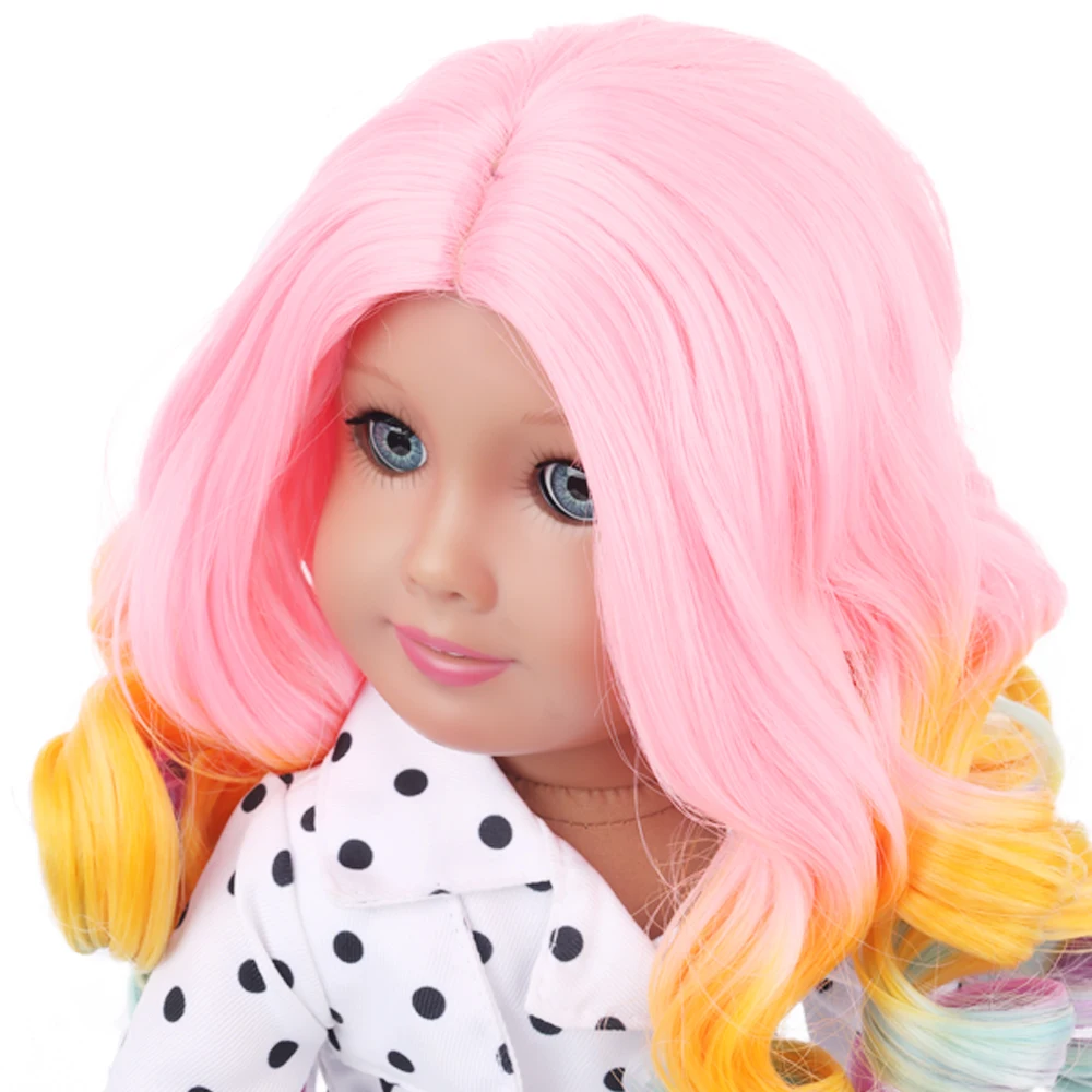 American Doll Wigs Rainbow Color Synthetic Fiber Long Curly DIY Dolls Girl Hair Fit for 26-28cm head 18inch American Dolls Hair