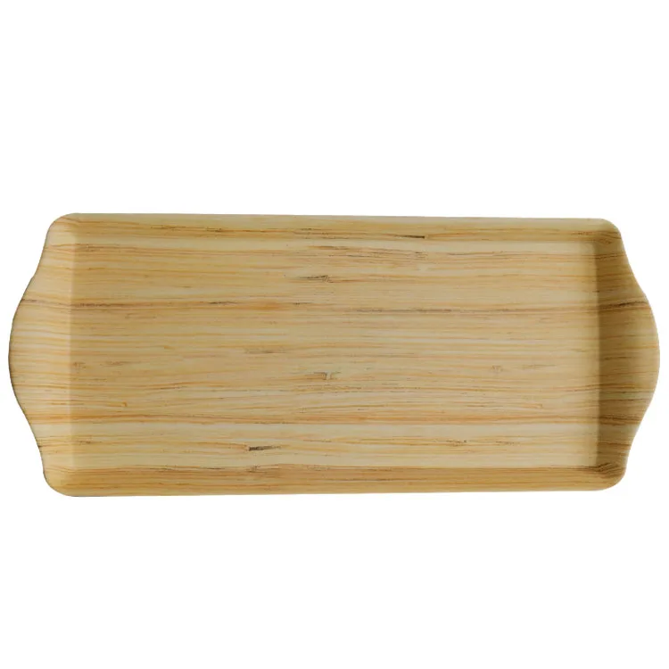 15.5inch Customized melamine fiber food serving tray with handles, wood food tray