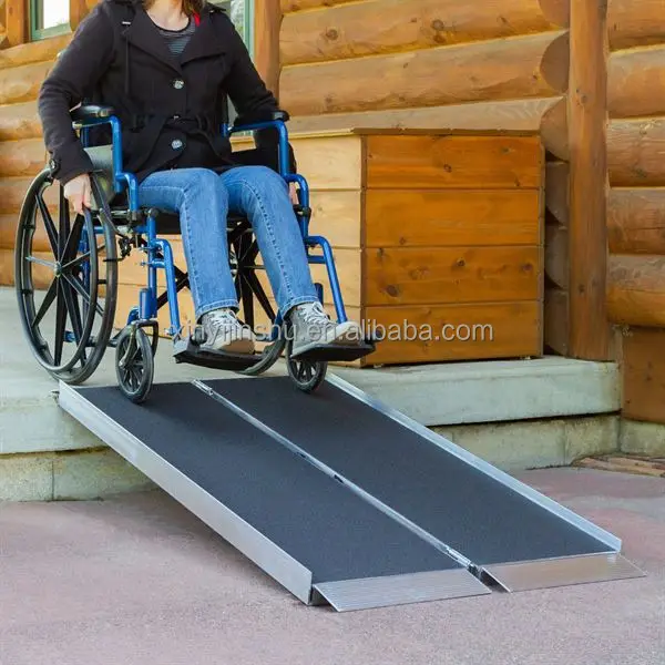 Portable lightweight aluminum Bi-folding wheelchair ramp for stairs