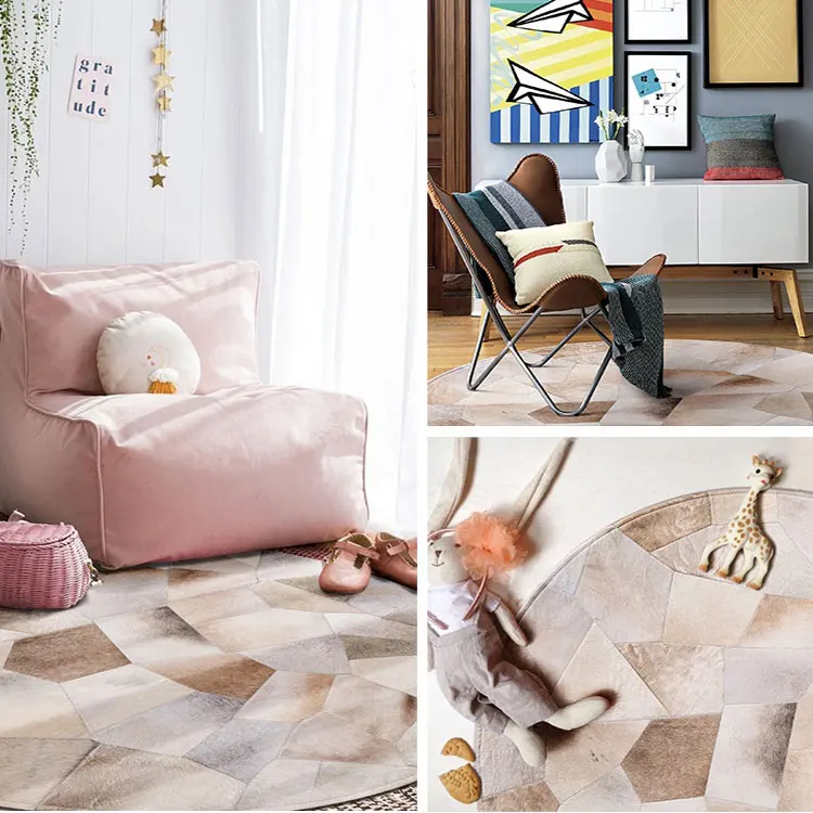 High Quality Round Cowhide Rug Cow Skin Area Rug for Living Room