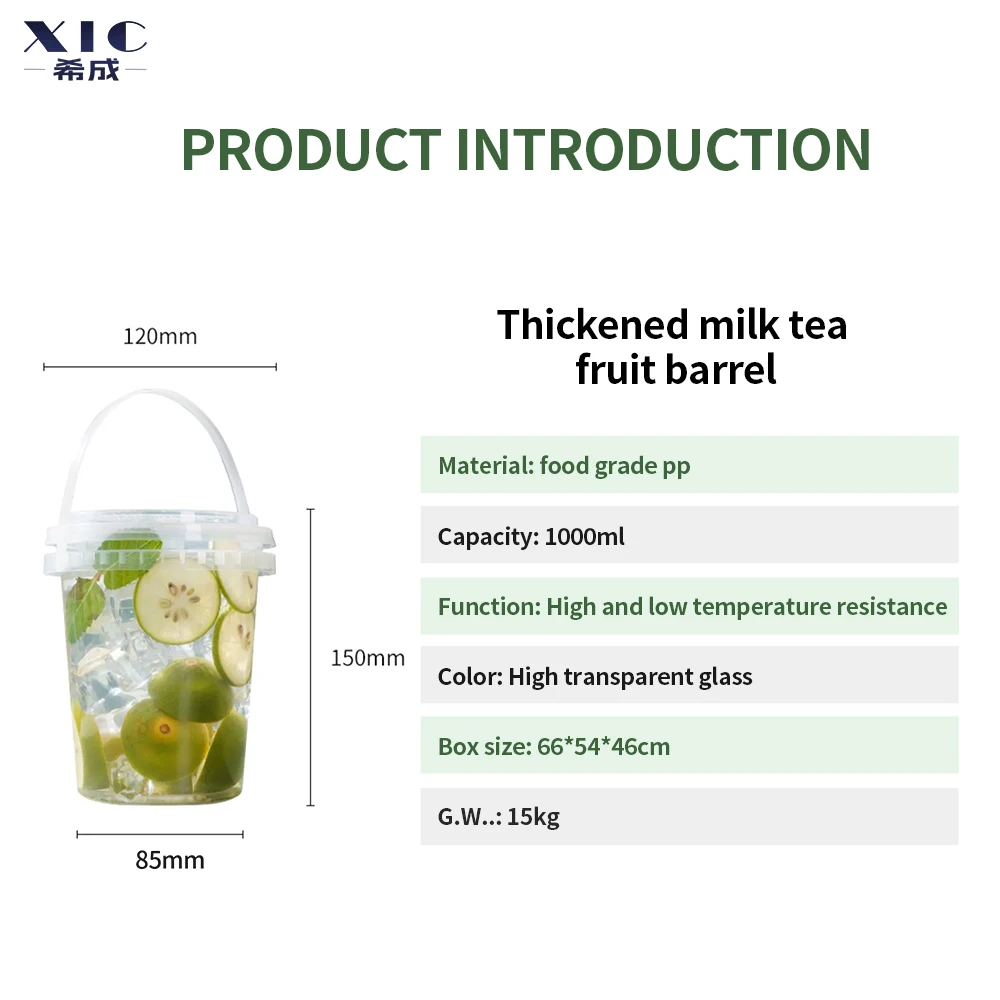 Hot Sales 1000ml Large Capacity Food Grade PP Beverage Barrels Beer Fresh Juice Plastic Bucket With Flat Lid and Handle