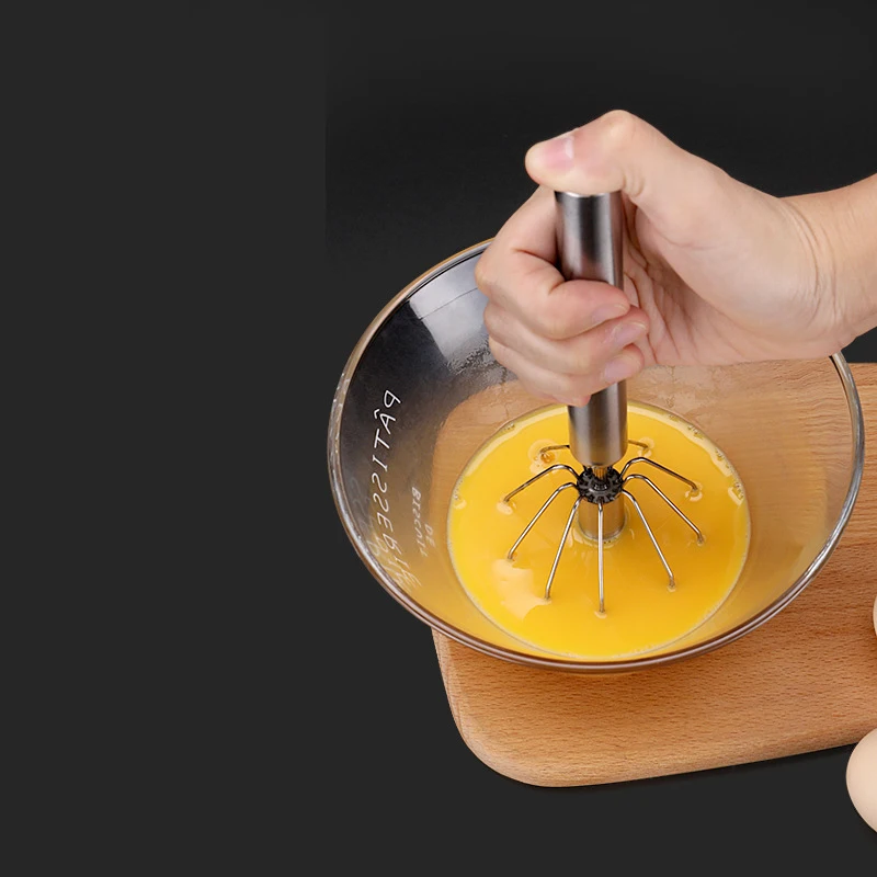 Home Simple Small Manual Push-Type Stainless Steel Spring Egg Whisk Beater Semi-Automatic