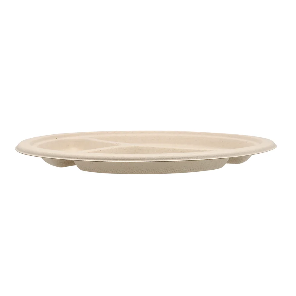 10 Inches 3 Compartment Customizable Microwavable Waterproof Biodegradable Eco Plates Bulk Disposable Hot Food Clear Plates