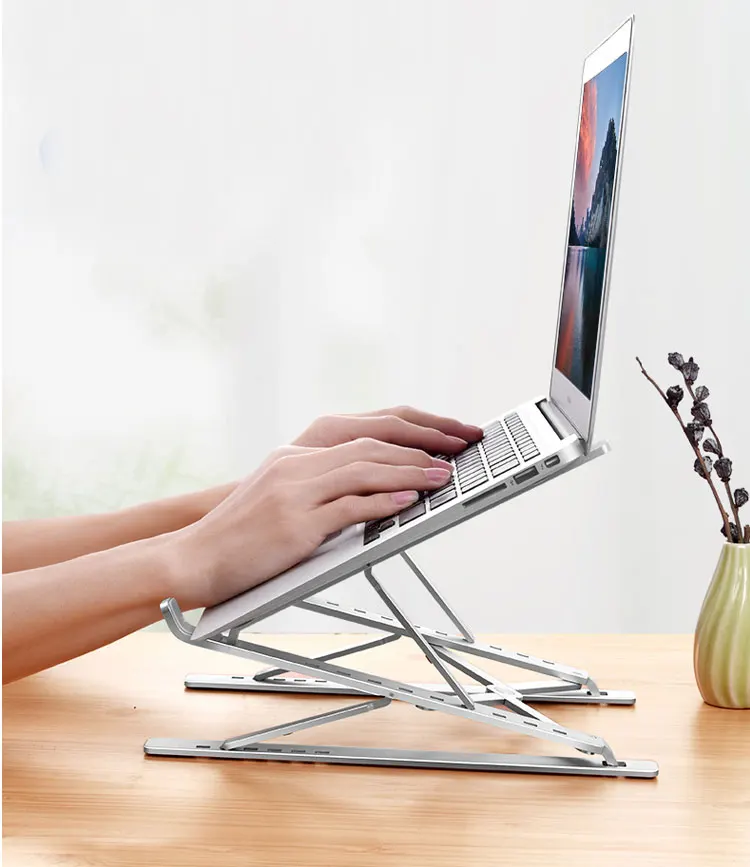 
2021 ICETEK Double Foldable Laptop Holder Ventilated Desktop Cooling Stand 6+9 Levels Adjustable Aluminum Notebook Riser Mount 