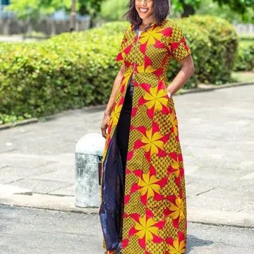High Quality African Fashion Women Clothing Ankara Print Shirt Neck Half Sleeve Maxi Top with Zipper Africa Women Kaftan